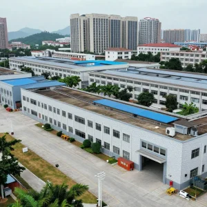 Modern sewing workshop in China factory equipped with precision machines for manufacturing custom leather handbags and delicate mulberry silk products.